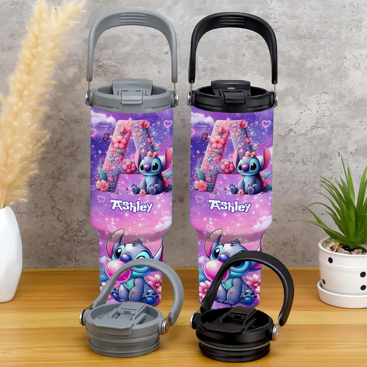 Blue Ohana Alphabet Letter Custom Name - Personalized Ohana Tumbler With Grip Handle