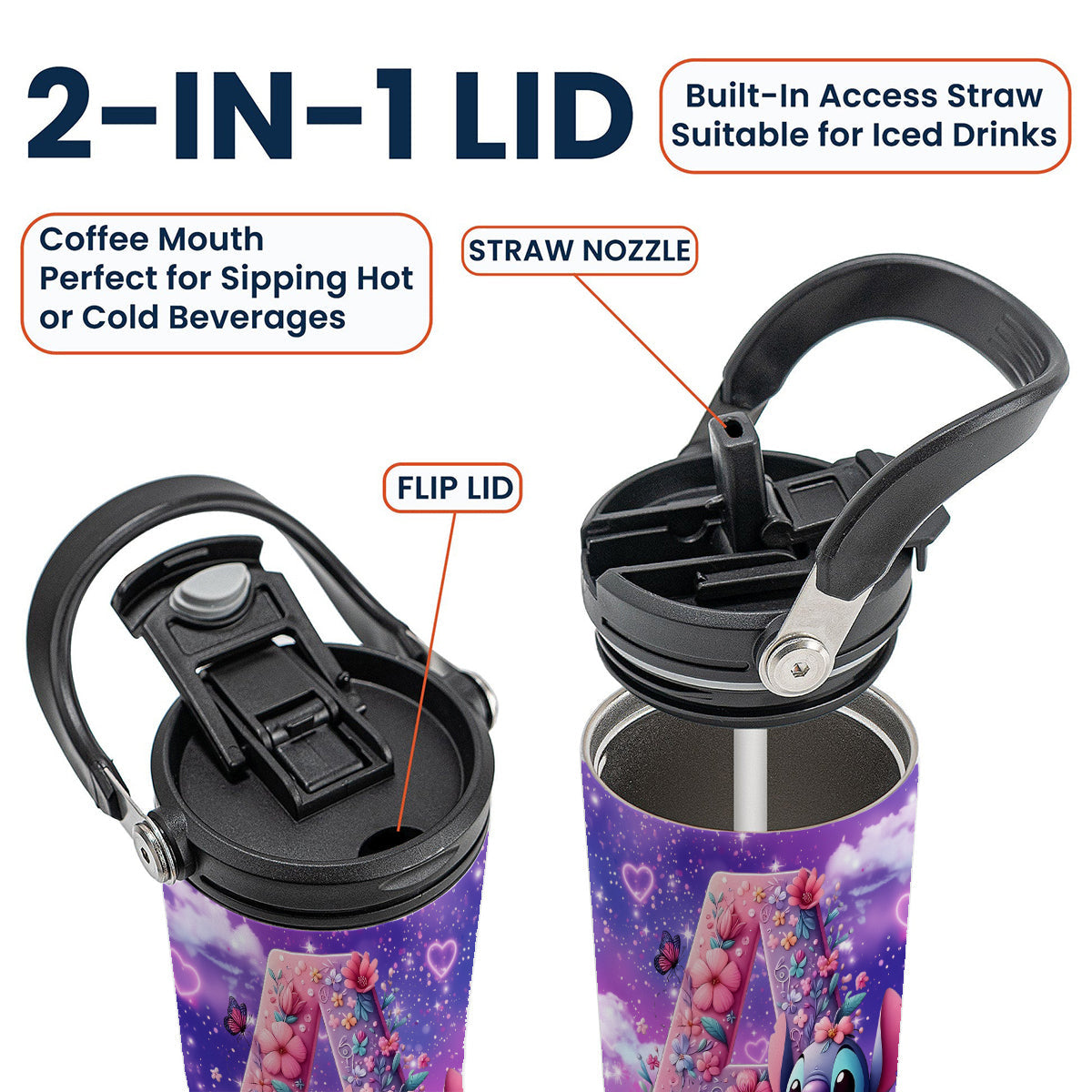 Blue Ohana Alphabet Letter Custom Name - Personalized Ohana Tumbler With Grip Handle