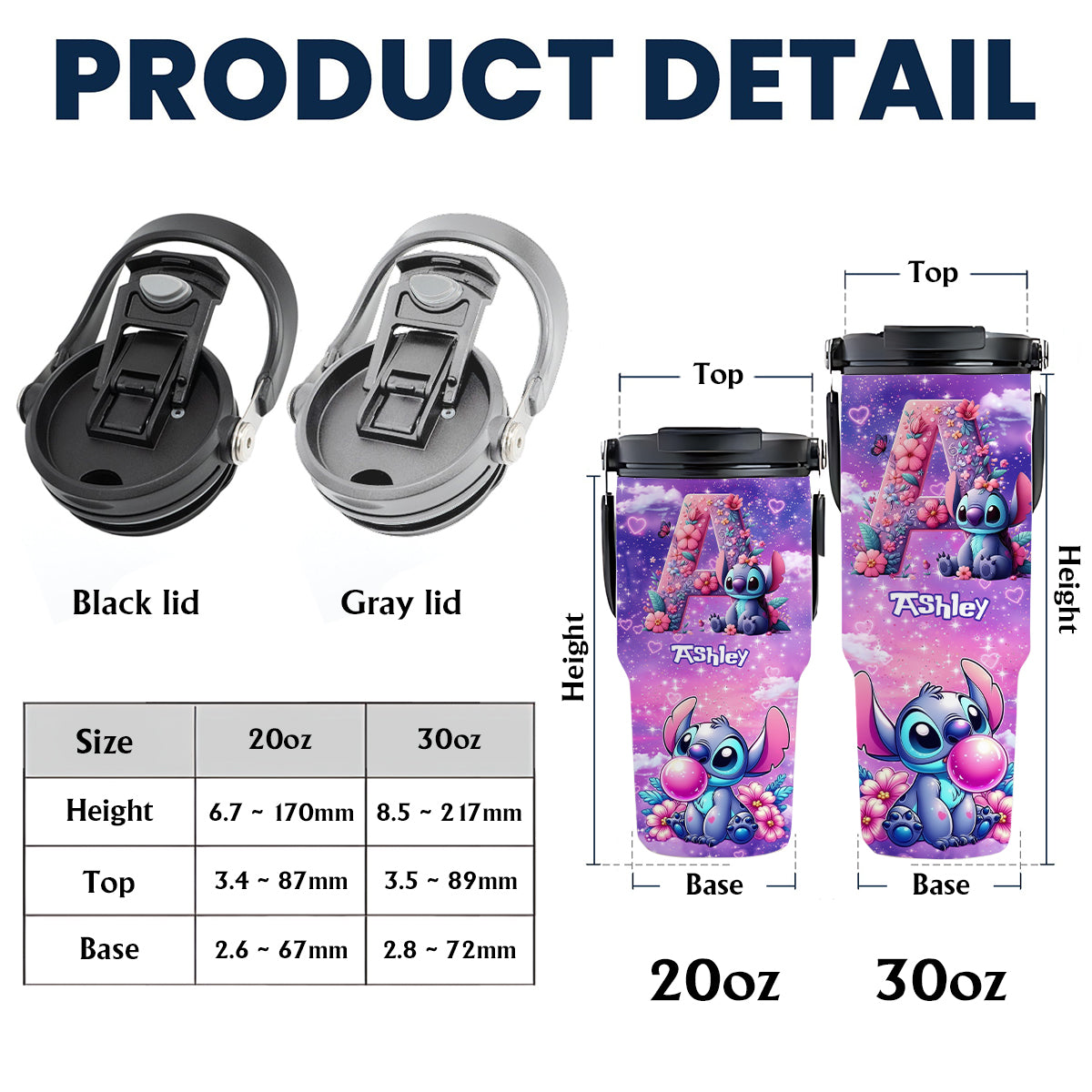 Blue Ohana Alphabet Letter Custom Name - Personalized Ohana Tumbler With Grip Handle