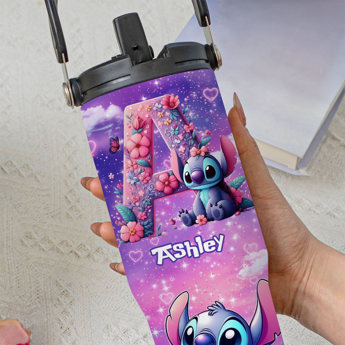 Blue Ohana Alphabet Letter Custom Name - Personalized Ohana Tumbler With Grip Handle