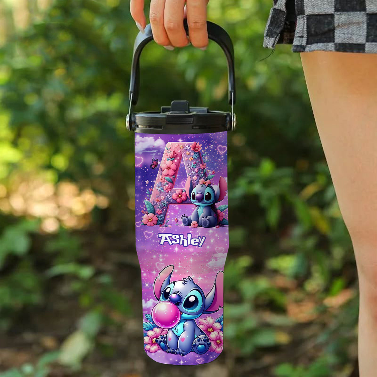 Blue Ohana Alphabet Letter Custom Name - Personalized Ohana Tumbler With Grip Handle