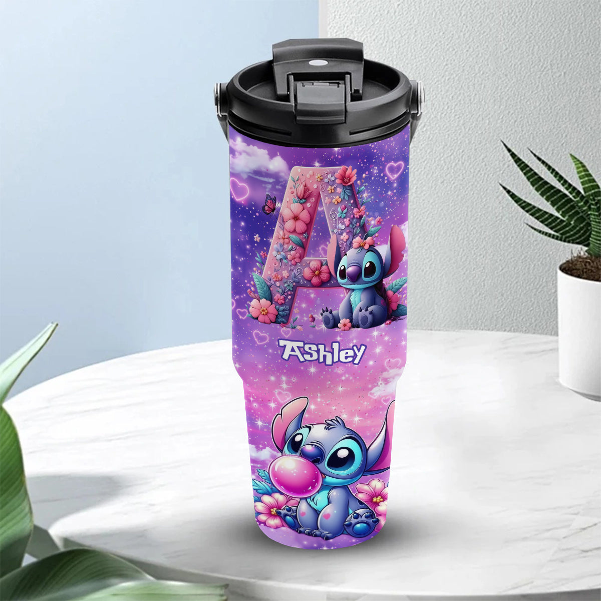 Blue Ohana Alphabet Letter Custom Name - Personalized Ohana Tumbler With Grip Handle