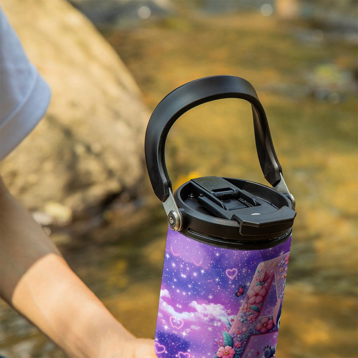 Blue Ohana Alphabet Letter Custom Name - Personalized Ohana Tumbler With Grip Handle