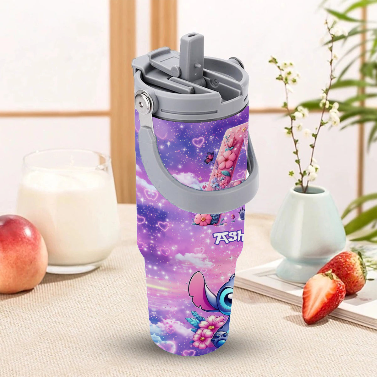 Blue Ohana Alphabet Letter Custom Name - Personalized Ohana Tumbler With Grip Handle