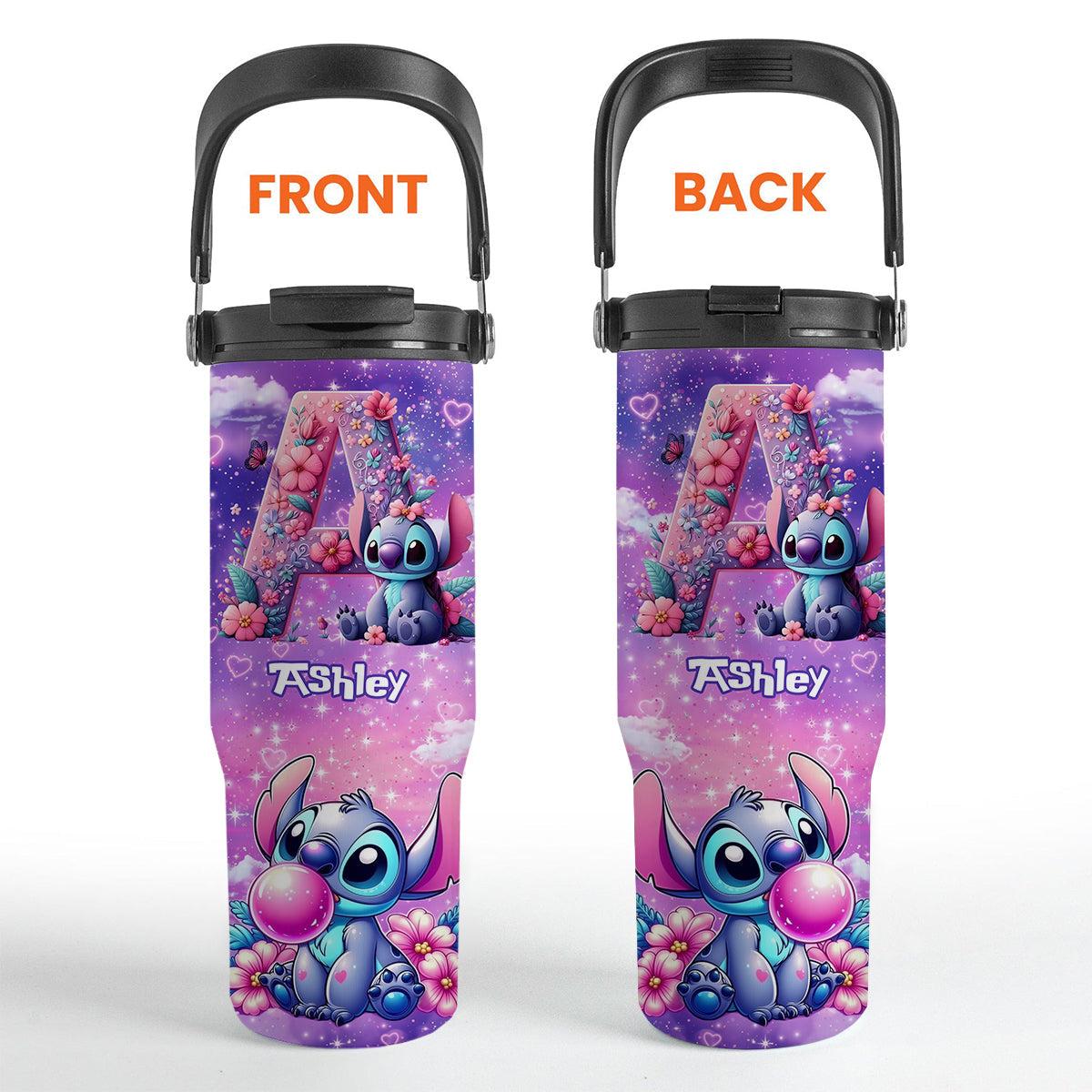 Blue Ohana Alphabet Letter Custom Name - Personalized Ohana Tumbler With Grip Handle