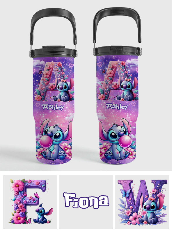 Blue Ohana Alphabet Letter Custom Name - Personalized Ohana Tumbler With Grip Handle