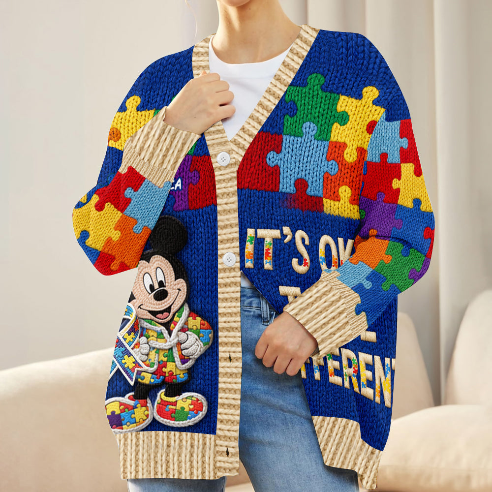 It's Okay To Be Different - Personalized Autism Awareness Cardigan Sweater