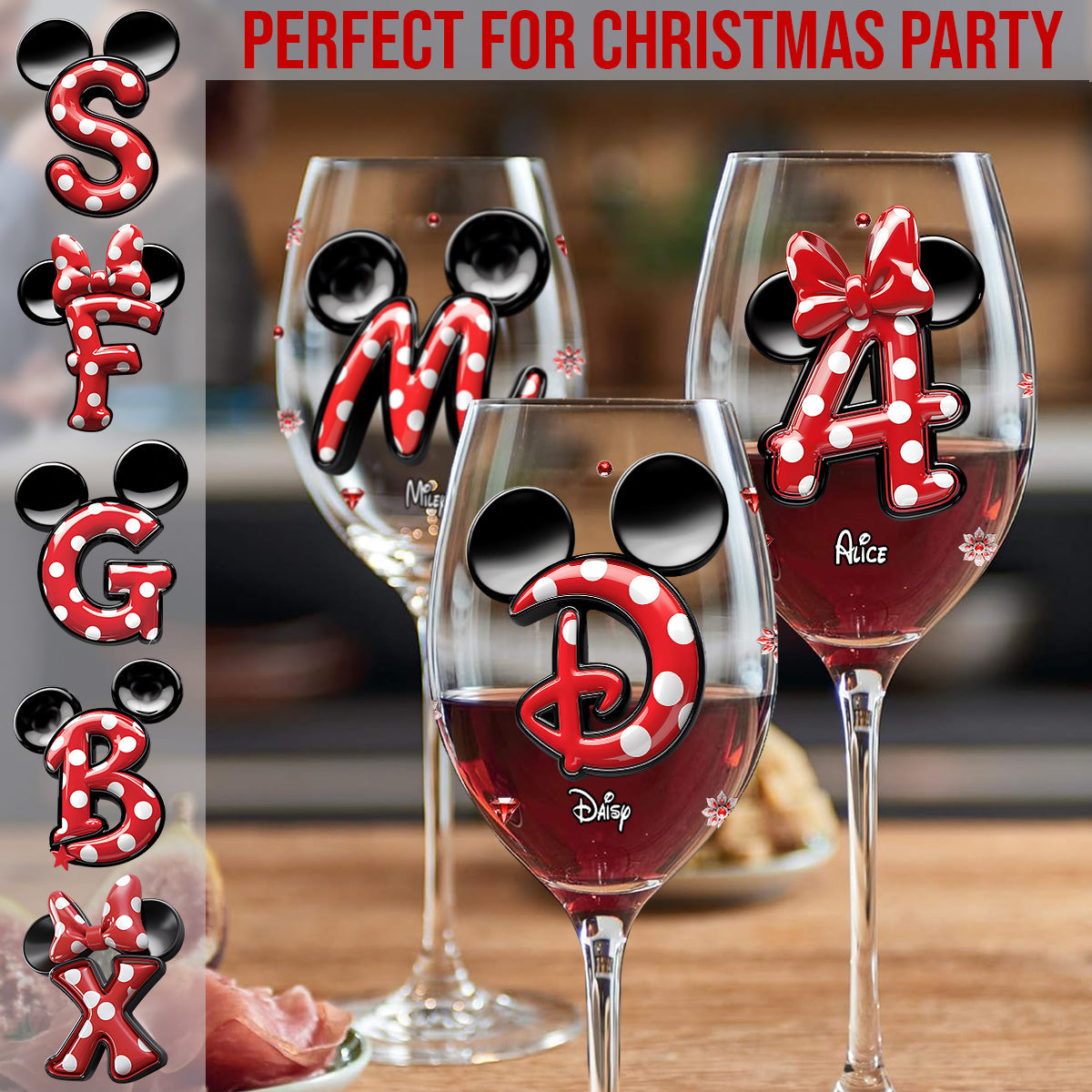 Merry Christmas - Personalized Mouse Wine Glass With Long Stem