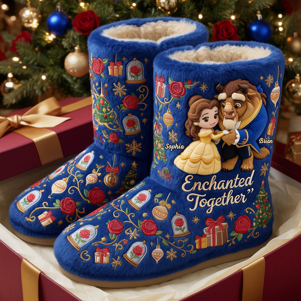 Enchanted Together - Personalized Beauty And The Beast Faux Fur Boot Slippers