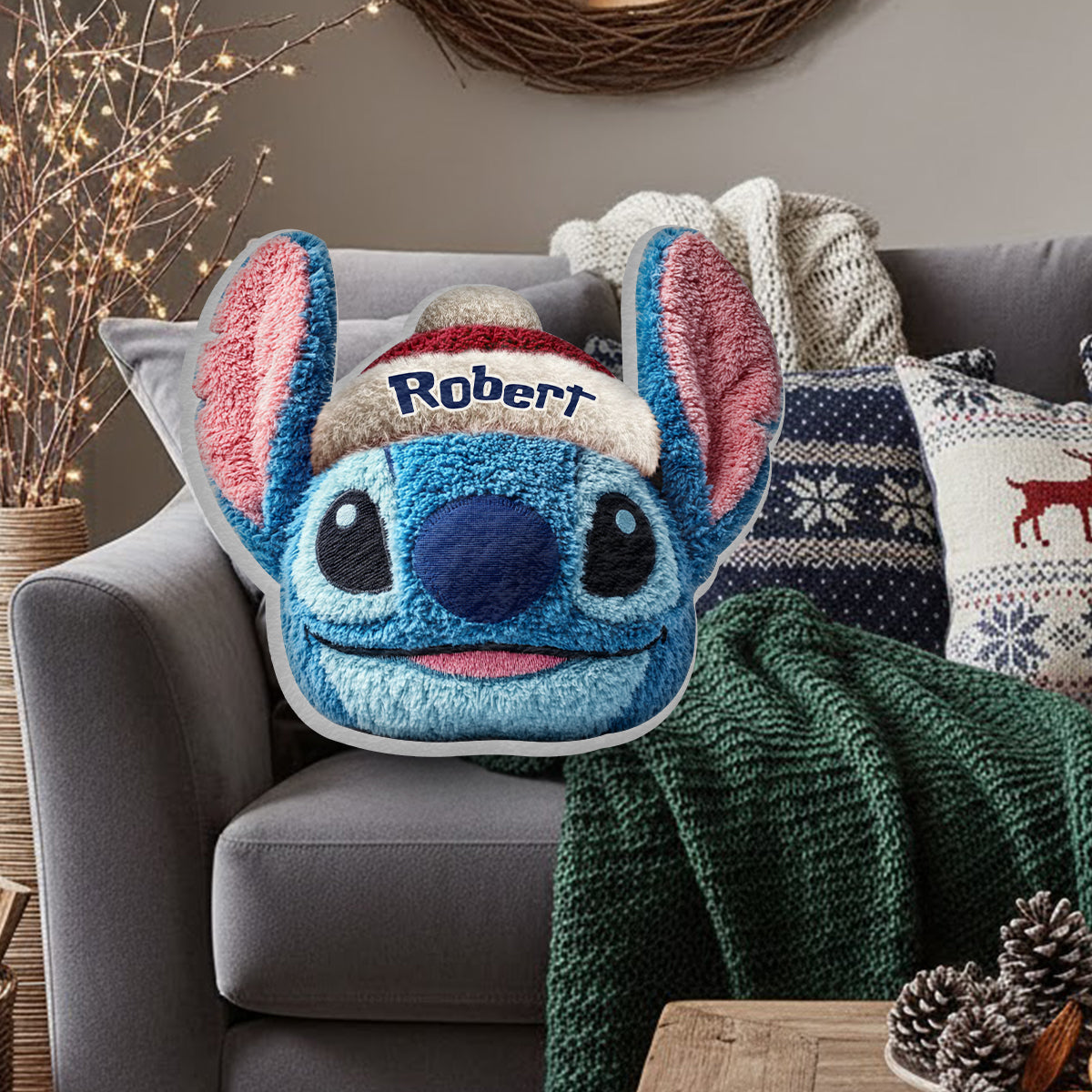 Ohana Christmas - Personalized Ohana Faux Fur Shaped Pillow