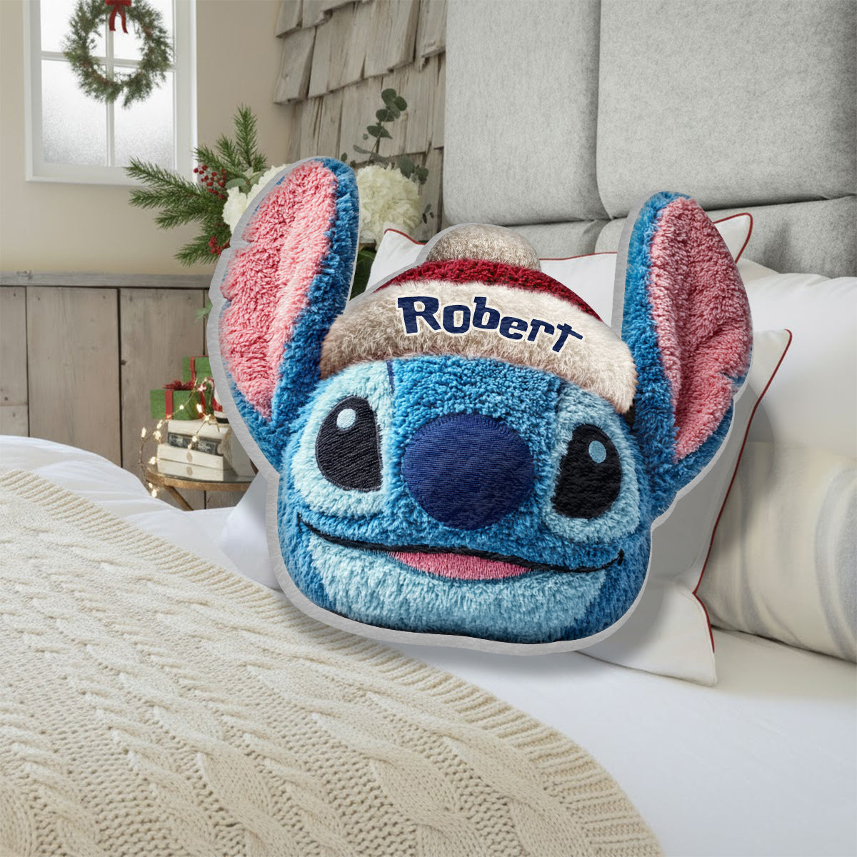 Ohana Christmas - Personalized Ohana Faux Fur Shaped Pillow