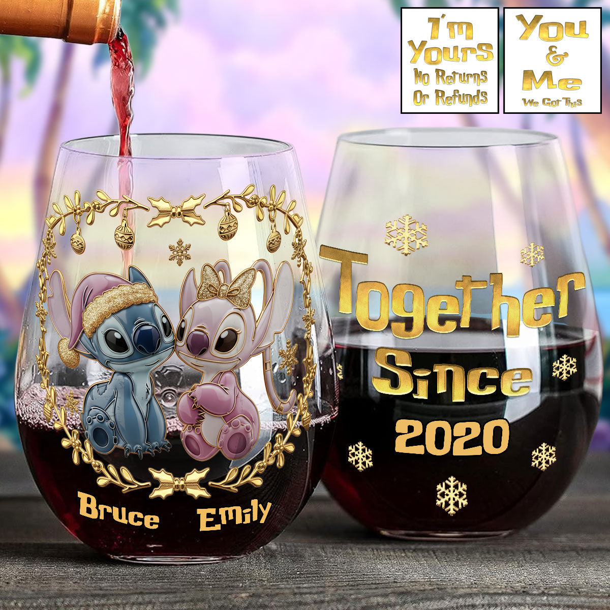 I Love You - Personalized Ohana All Over Wine Glass