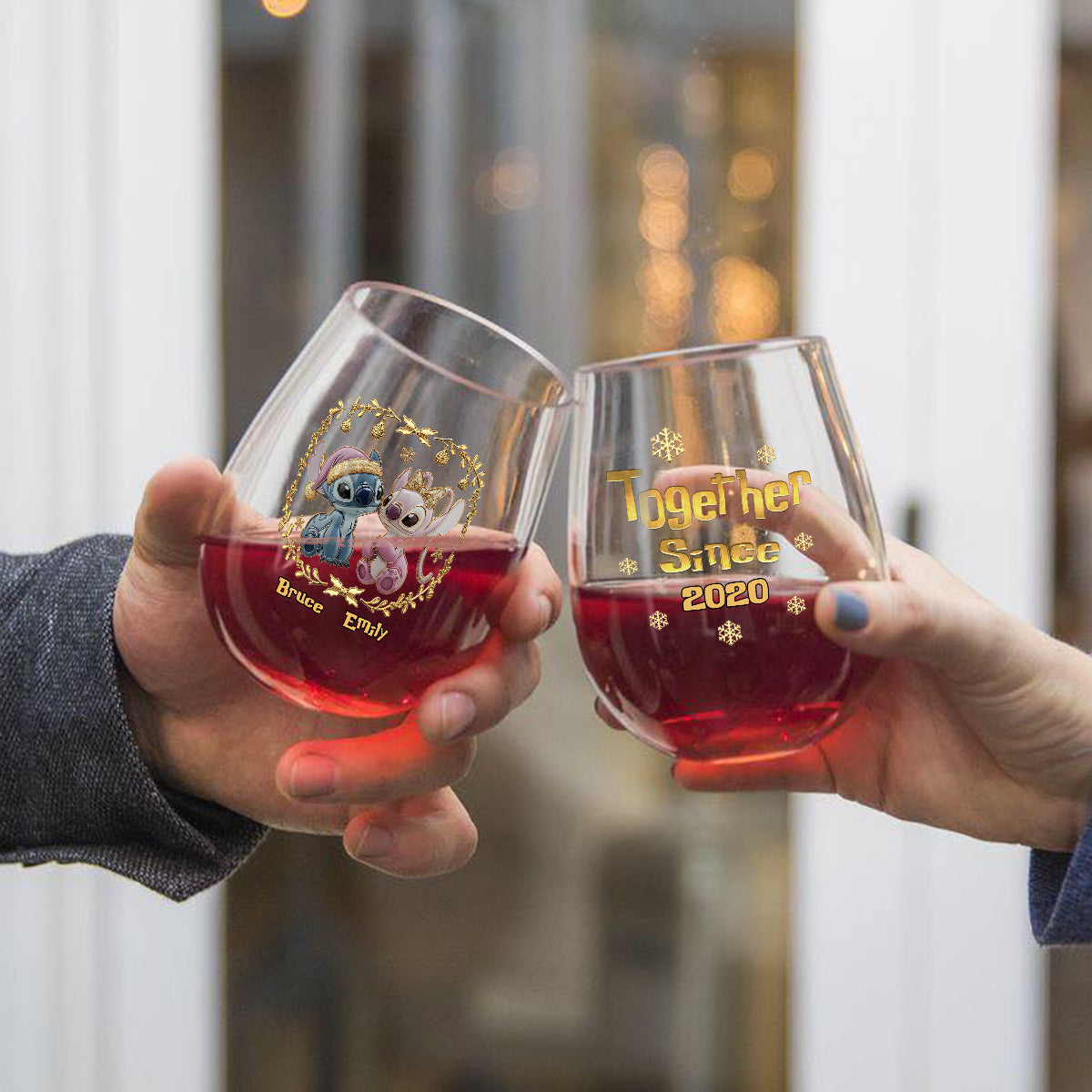 I Love You - Personalized Ohana All Over Wine Glass