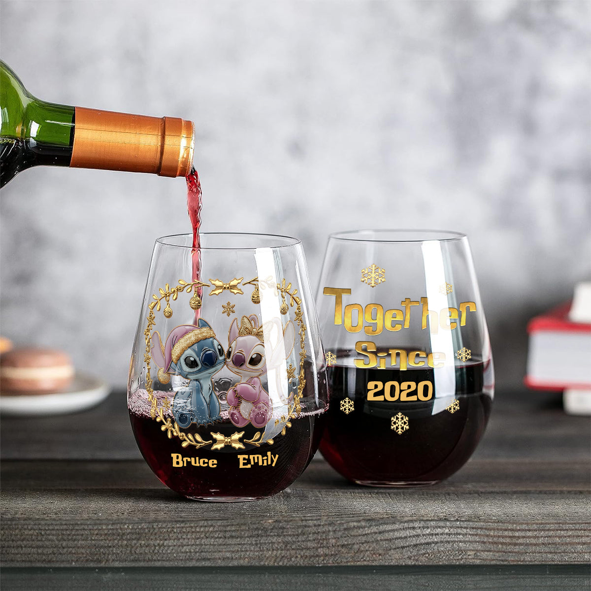 I Love You - Personalized Ohana All Over Wine Glass