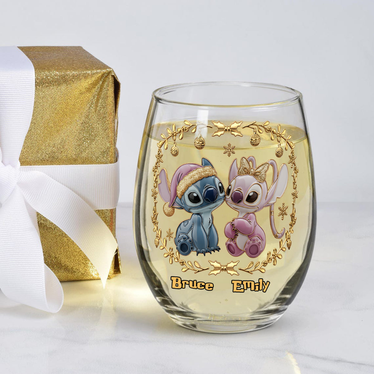 I Love You - Personalized Ohana All Over Wine Glass