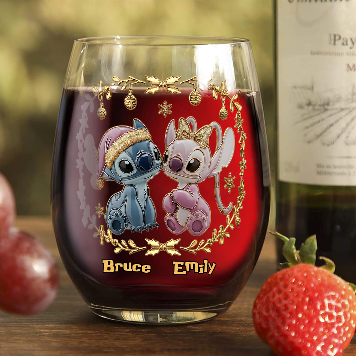 I Love You - Personalized Ohana All Over Wine Glass