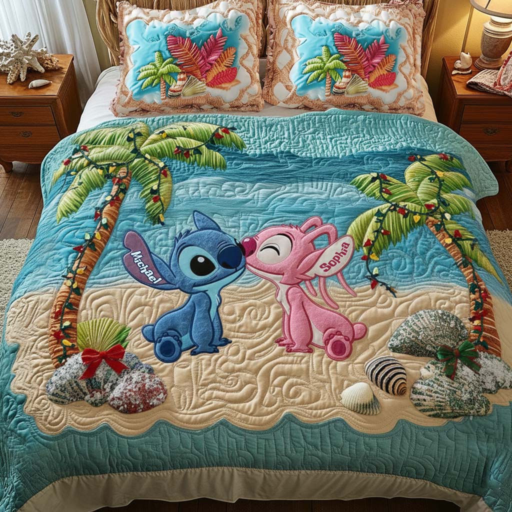 Tropical Christmas Beach - Personalized Ohana Quilt Set