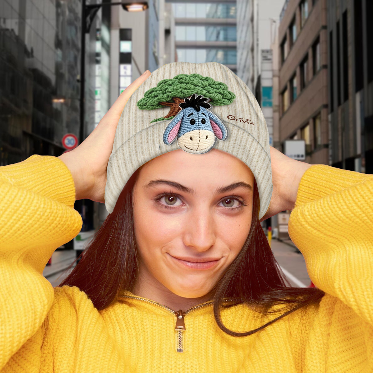 Friends - Personalized Yellow Bear Beanie Hat With Patches