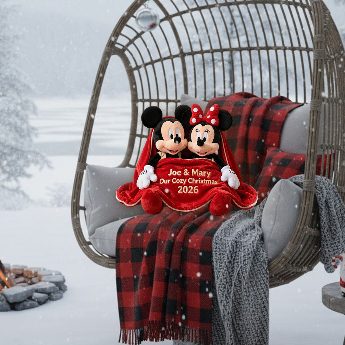 Couple Cozy Christmas - Personalized Mouse Premium Faux Fur Pillow
