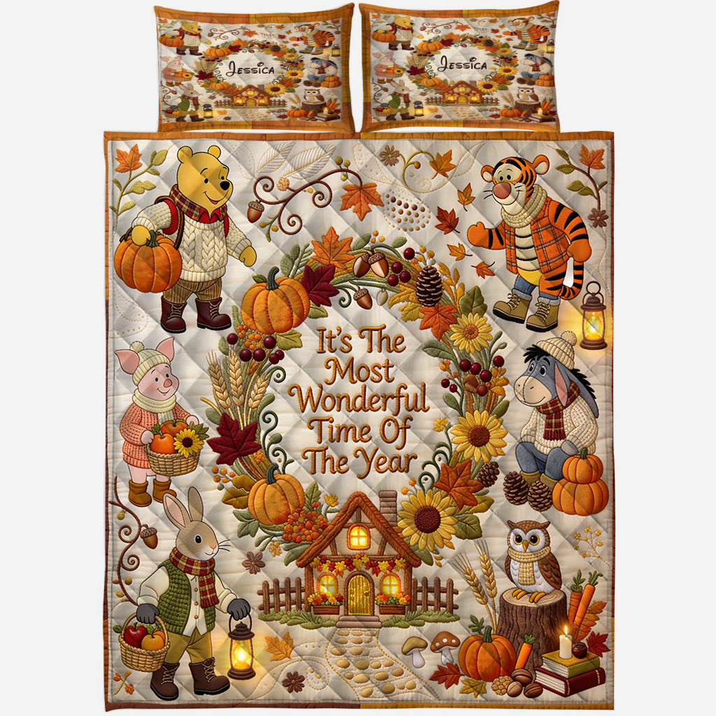 It's The Most Beautiful Time Of The Year - Personalized Yellow Bear Quilt Set