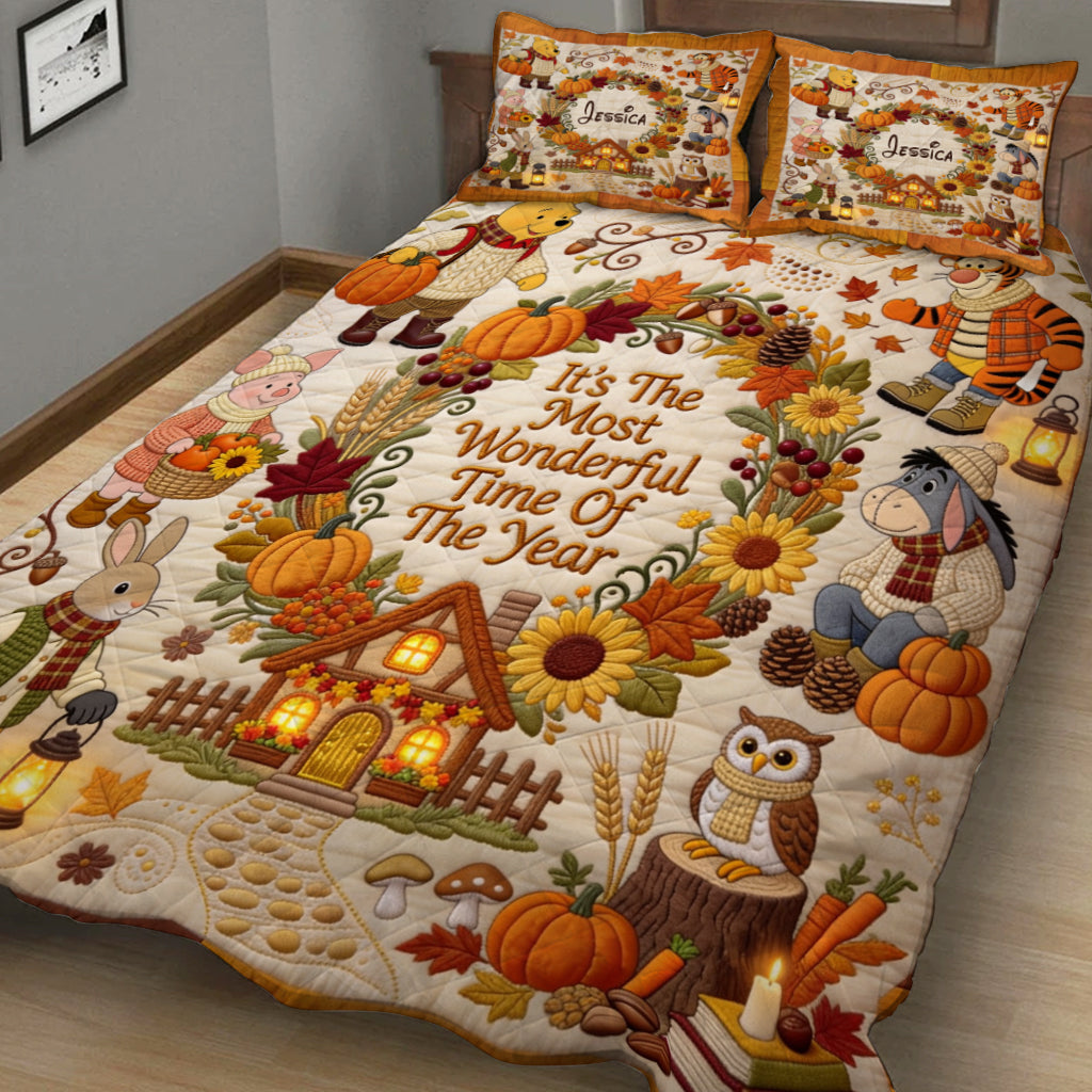 It's The Most Beautiful Time Of The Year - Personalized Yellow Bear Quilt Set
