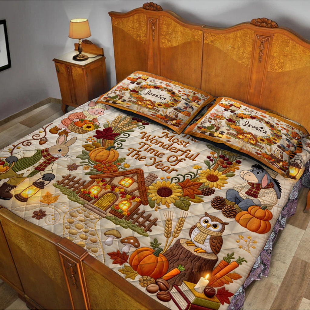 It's The Most Beautiful Time Of The Year - Personalized Yellow Bear Quilt Set