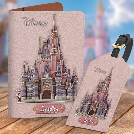 Magical Day Custom Name - Personalized Mouse Leather Luggage Tag & Passport Holder