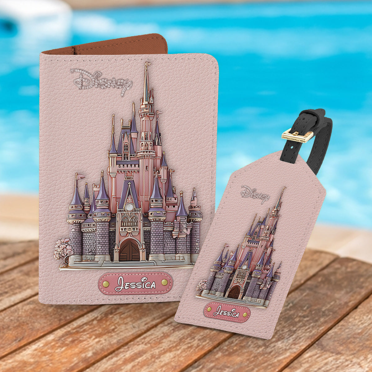Magical Day Custom Name - Personalized Mouse Leather Luggage Tag & Passport Holder