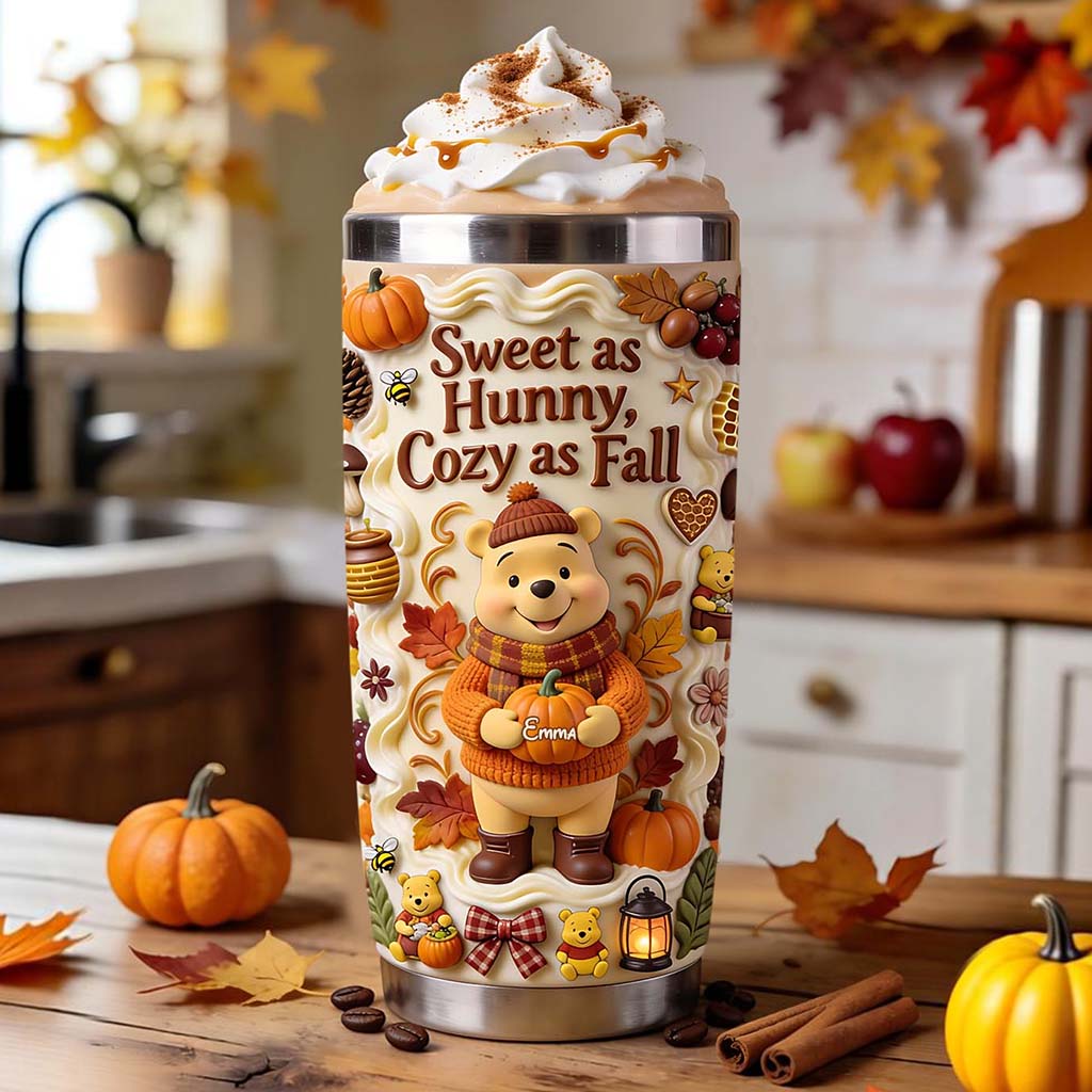 Sweet as Hunny, Cozy as Fall - Personalized Yellow Bear Tumbler
