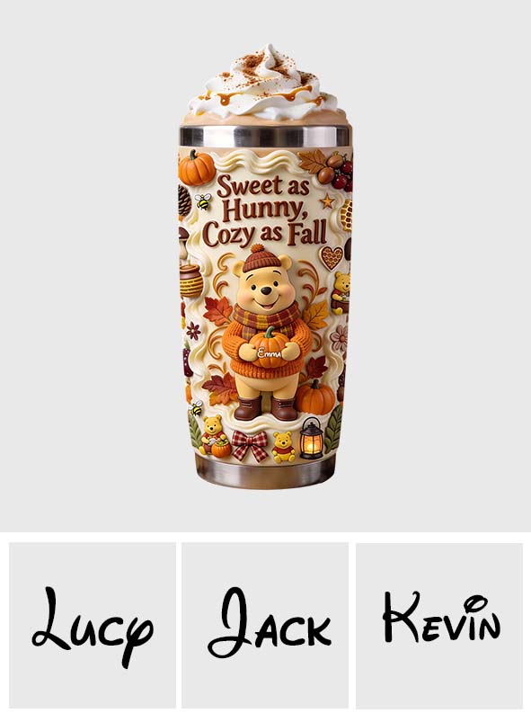 Sweet as Hunny, Cozy as Fall - Personalized Yellow Bear Tumbler
