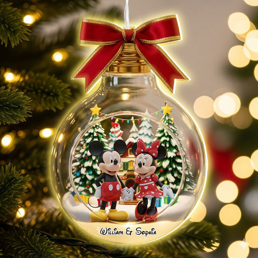 Merry Christmas Big Ears Duo - Personalized Mouse LED Light Ornament