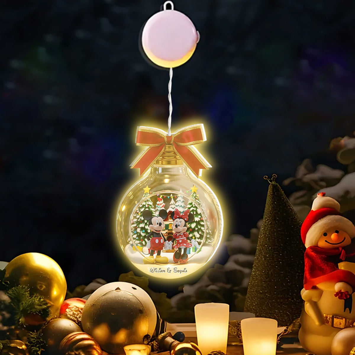 Merry Christmas Big Ears Duo - Personalized Mouse LED Light Ornament