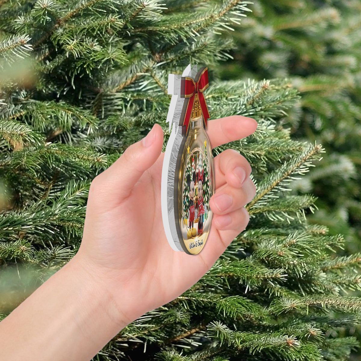 Merry Christmas Big Ears Duo - Personalized Mouse LED Light Ornament