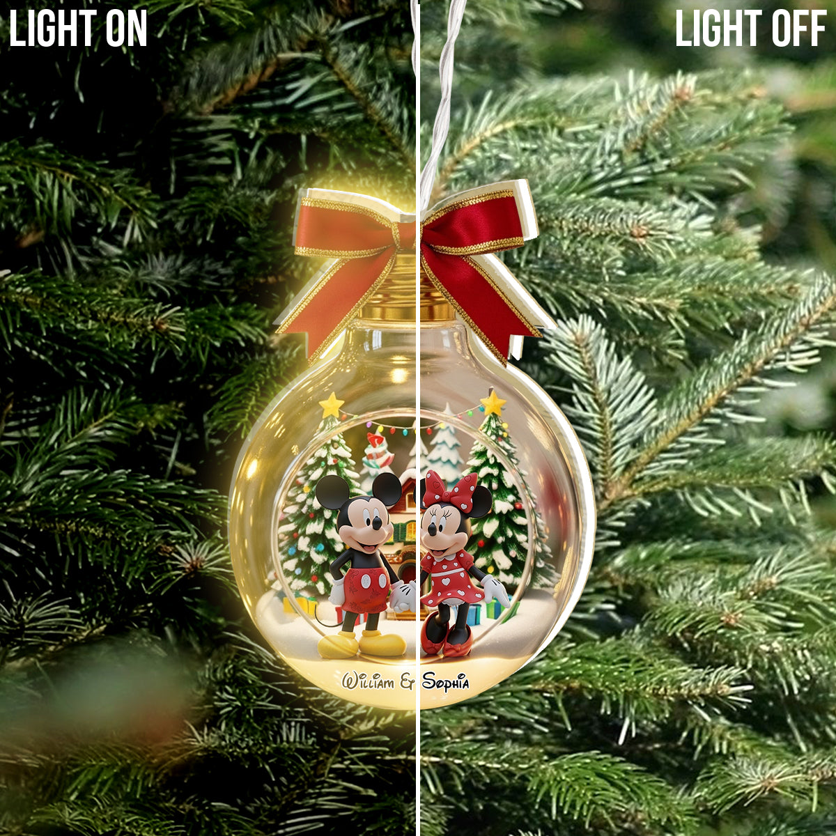 Merry Christmas Big Ears Duo - Personalized Mouse LED Light Ornament