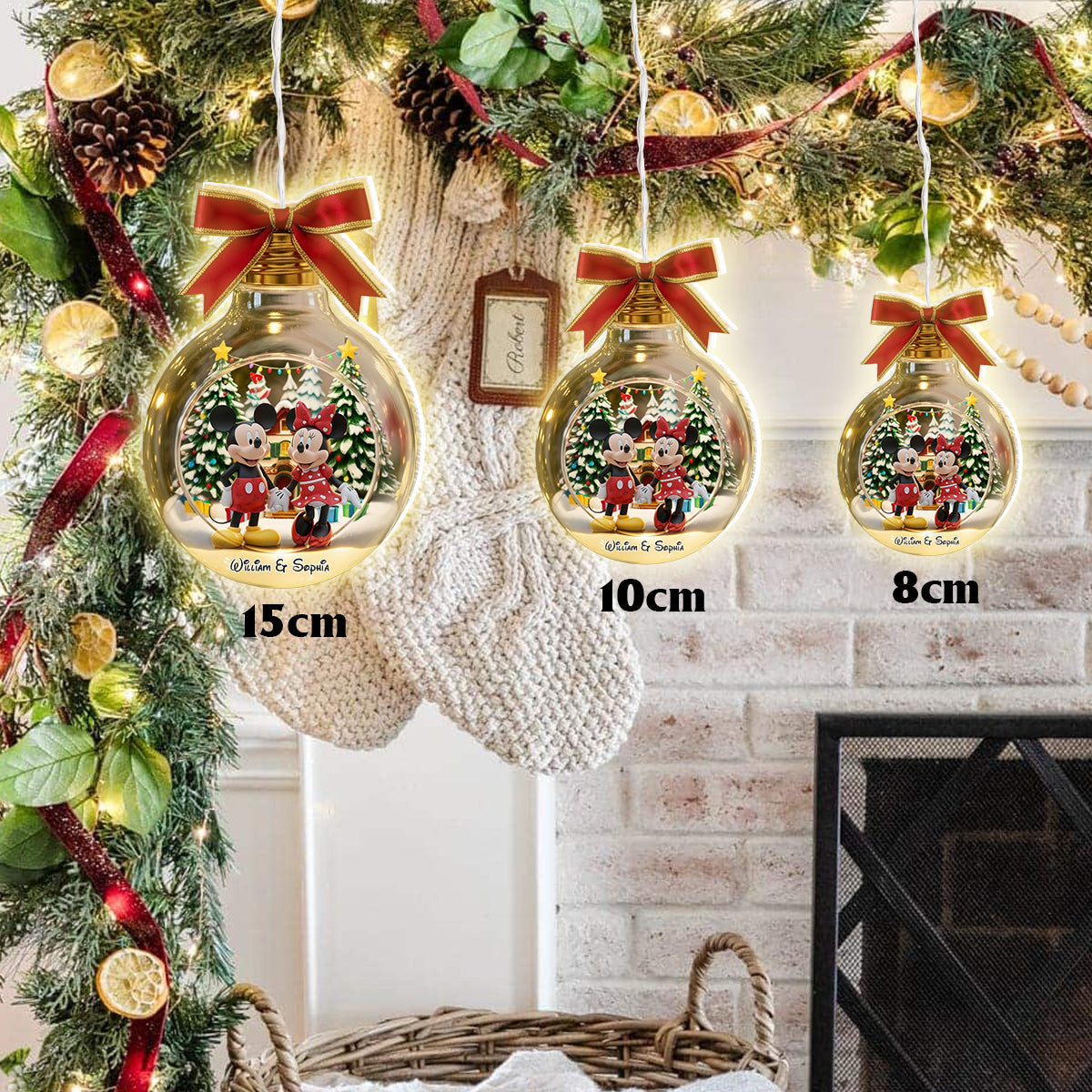 Merry Christmas Big Ears Duo - Personalized Mouse LED Light Ornament