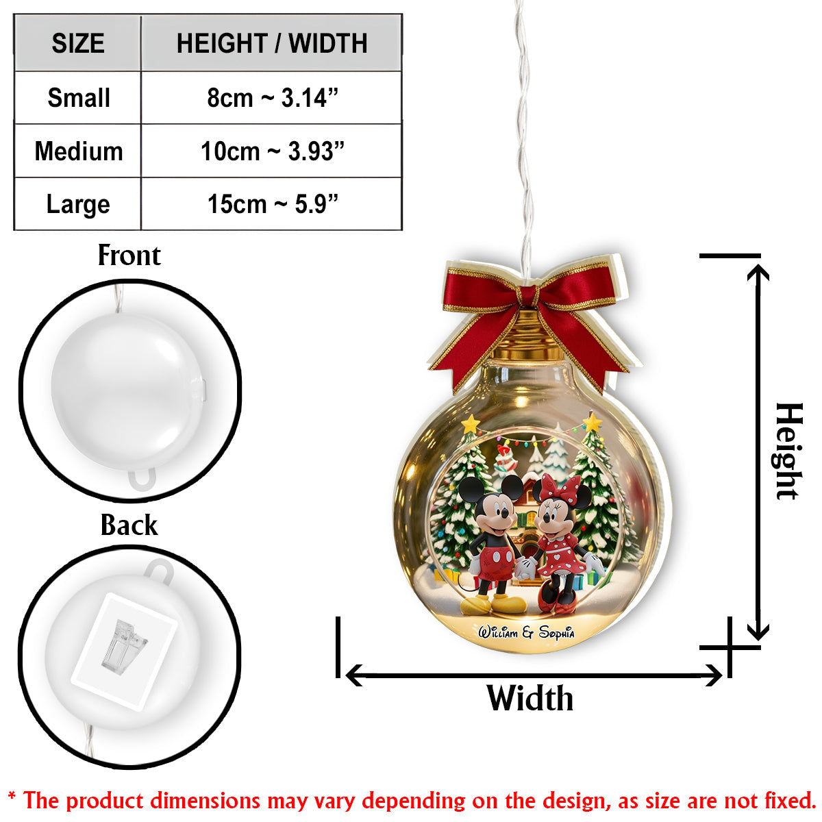 Merry Christmas Big Ears Duo - Personalized Mouse LED Light Ornament