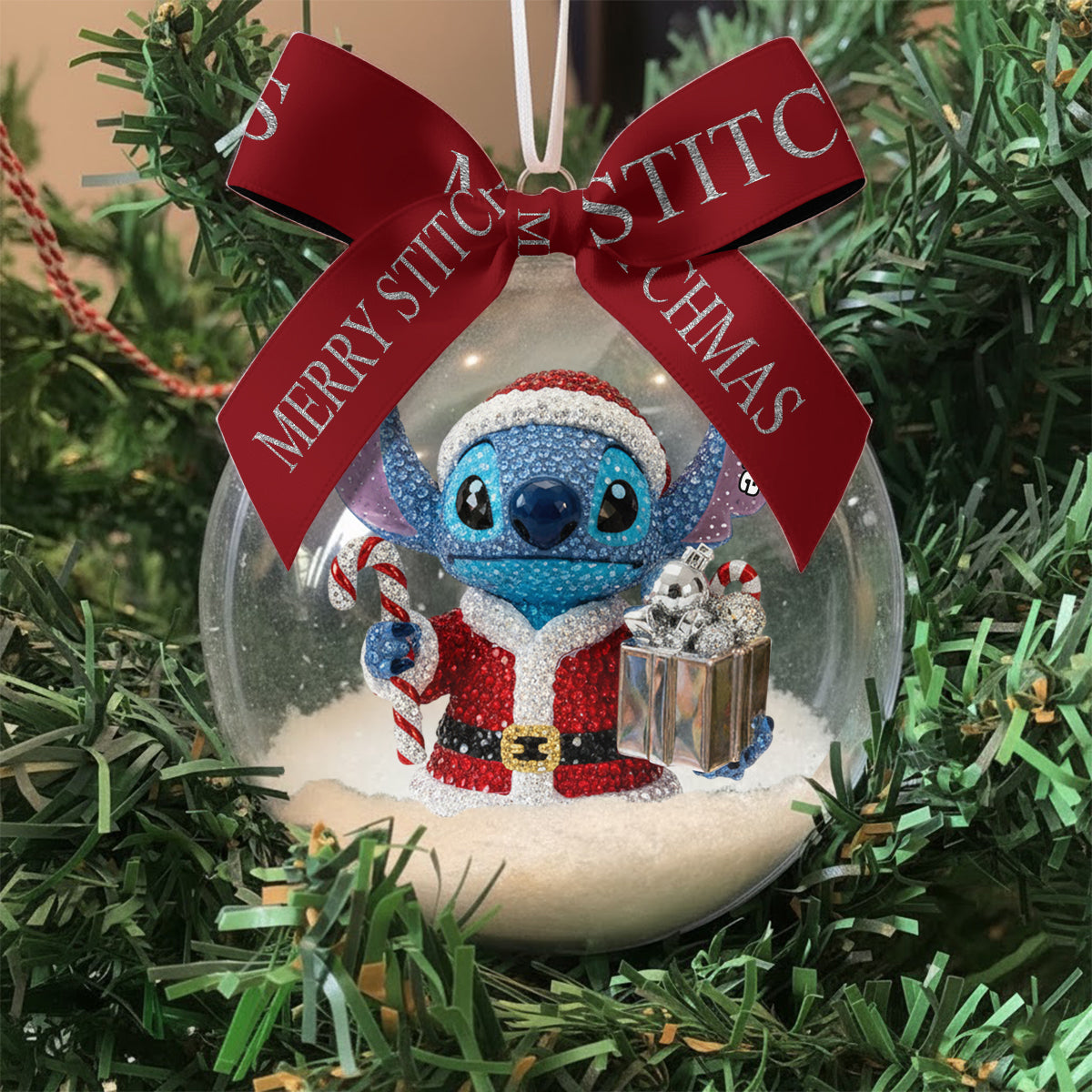 Blue Ohana - Personalized Ohana Snow Globe Ornament With Bow