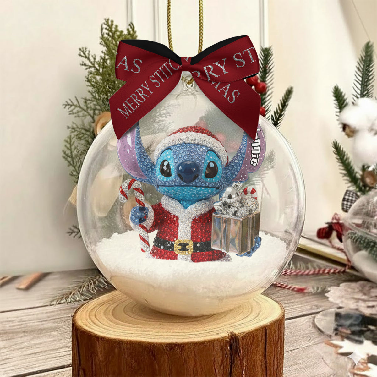 Blue Ohana - Personalized Ohana Snow Globe Ornament With Bow