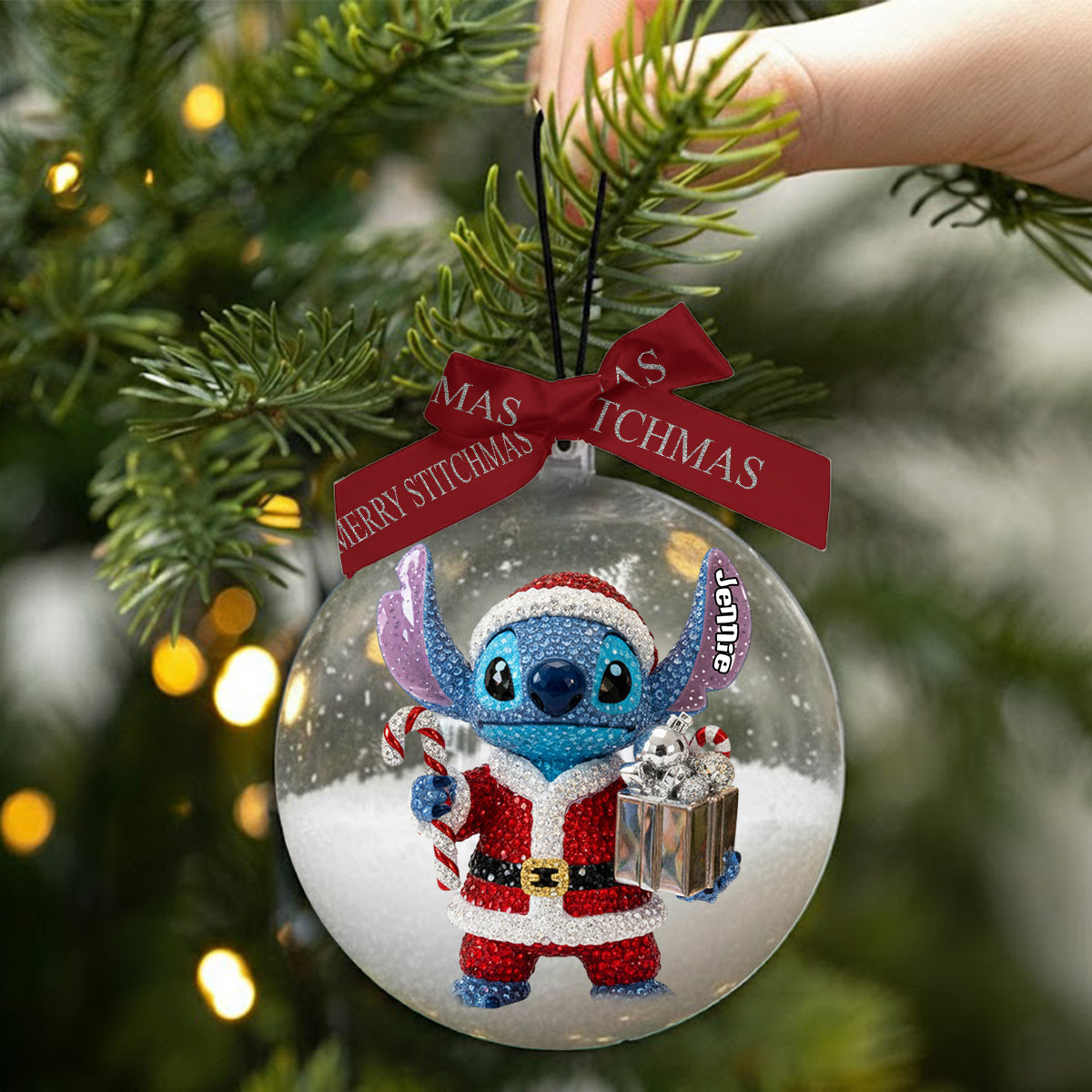Blue Ohana - Personalized Ohana Snow Globe Ornament With Bow
