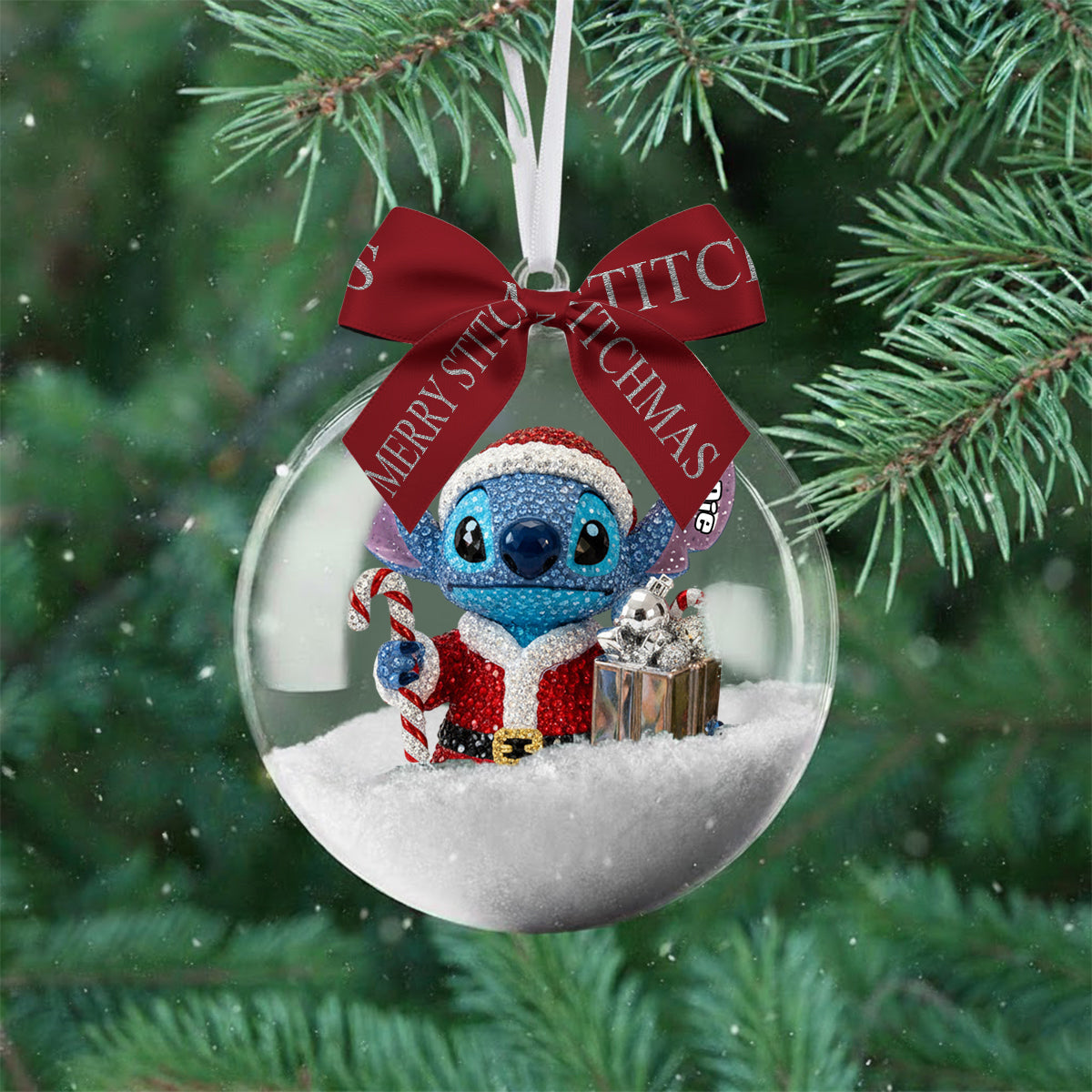 Blue Ohana - Personalized Ohana Snow Globe Ornament With Bow
