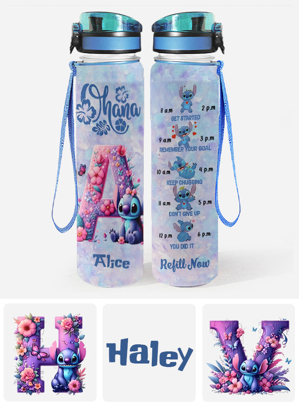 Blue Ohana Alphabet Letter Custom Name - Personalized Ohana Water Tracker Bottle