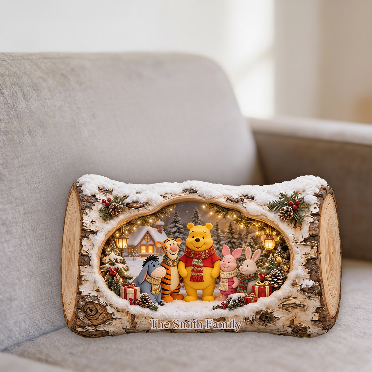 Merry Christmas - Personalized Yellow Bear Premium Faux Fur Pillow
