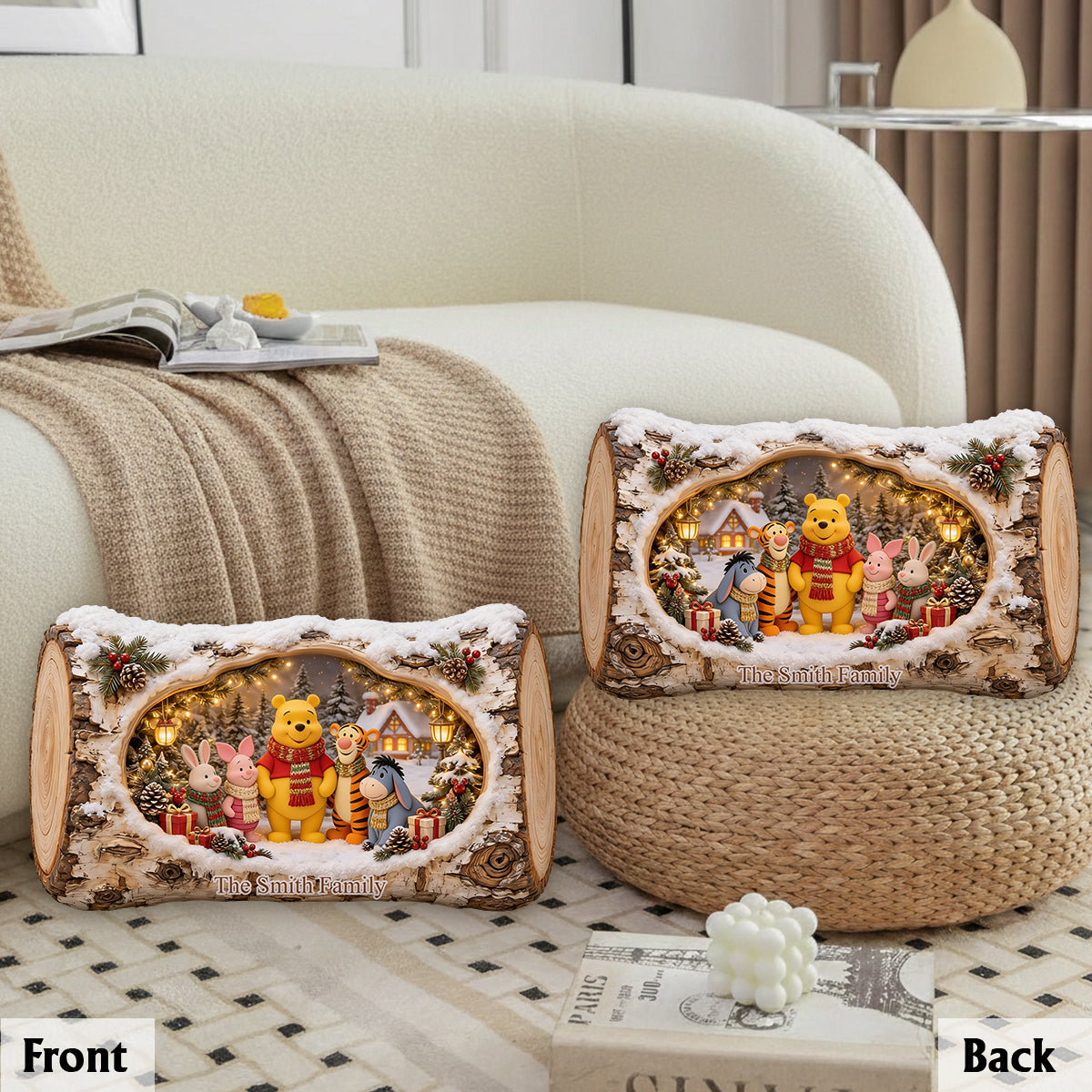 Merry Christmas - Personalized Yellow Bear Premium Faux Fur Pillow
