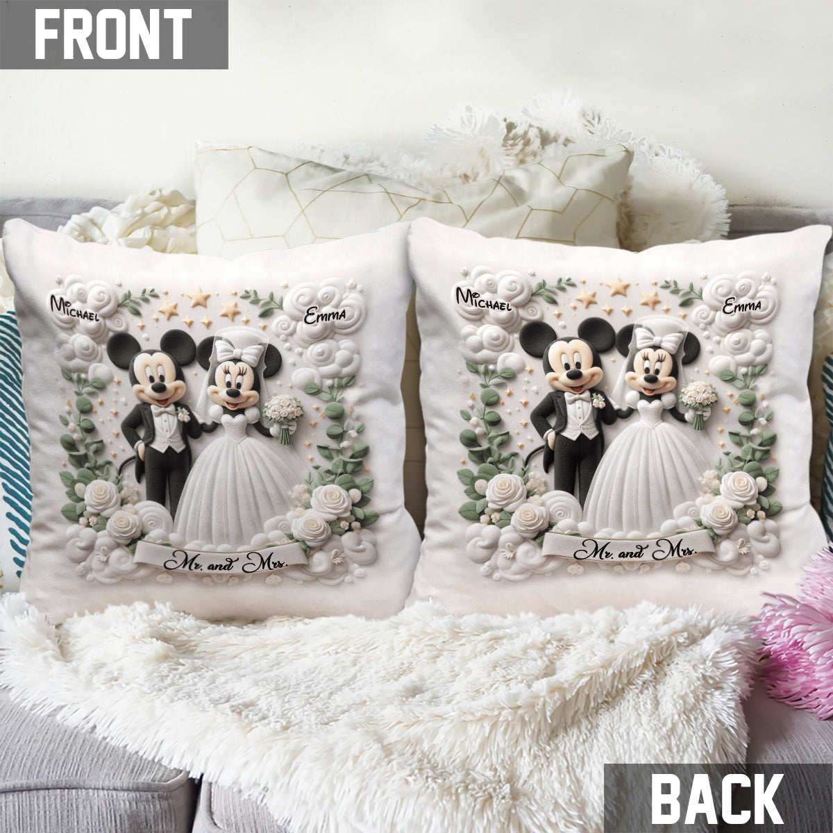 Happy Married Couple - Personalized Mouse Throw Pillow