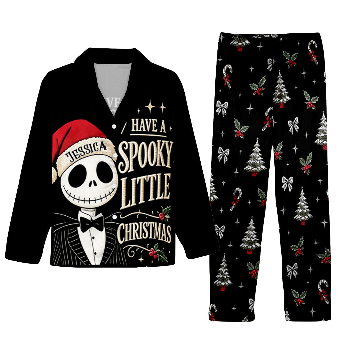 Have A Spooky Christmas - Personalized Nightmare Button Down Pajamas