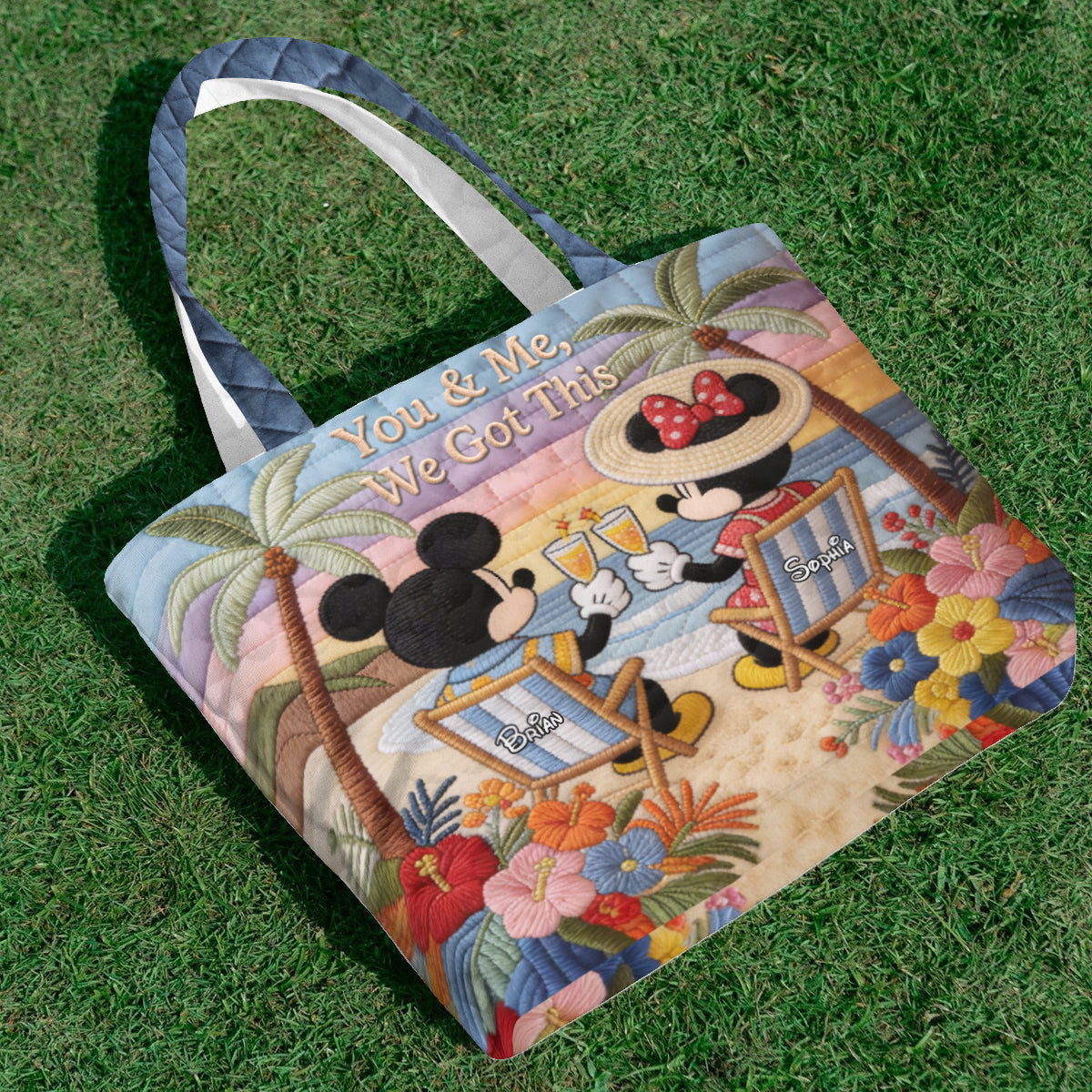 It's Beach Time - Personalized Mouse Quilted Tote Bag