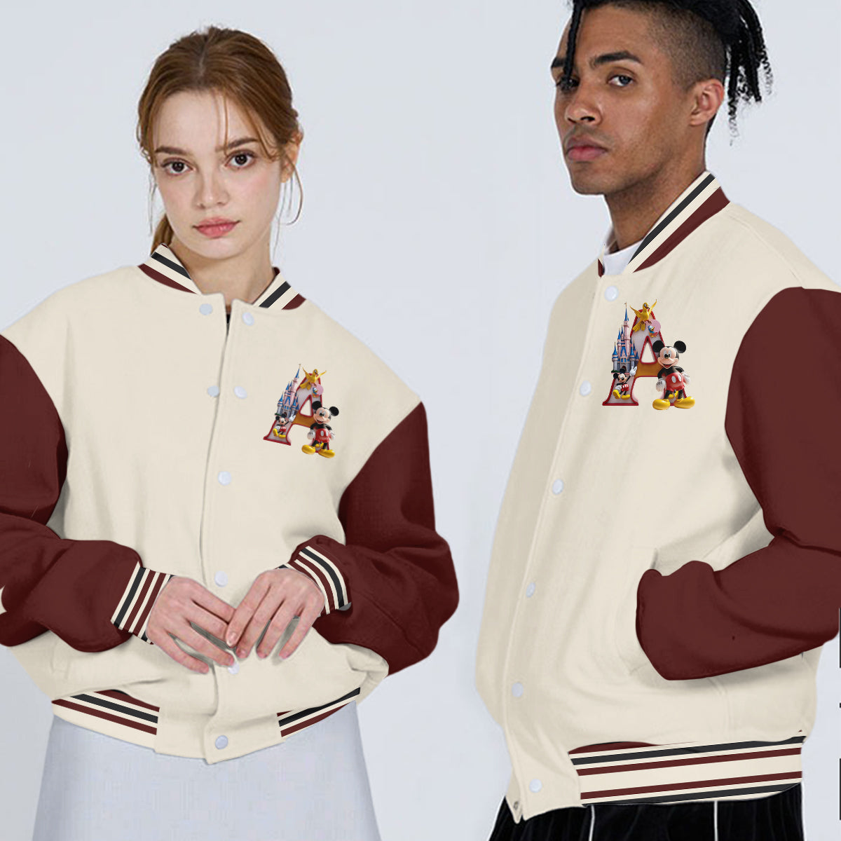 Custom Initial Magical World - Personalized Mouse Varsity Jacket