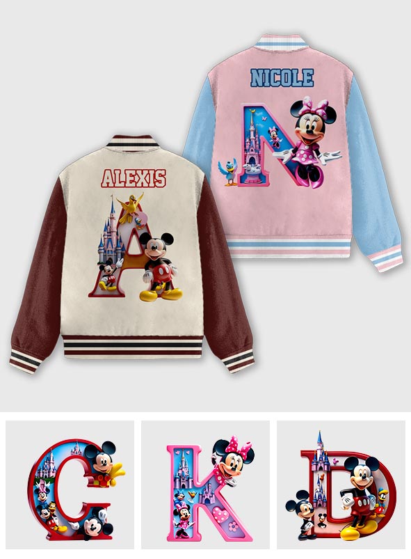 Custom Initial Magical World - Personalized Mouse Varsity Jacket