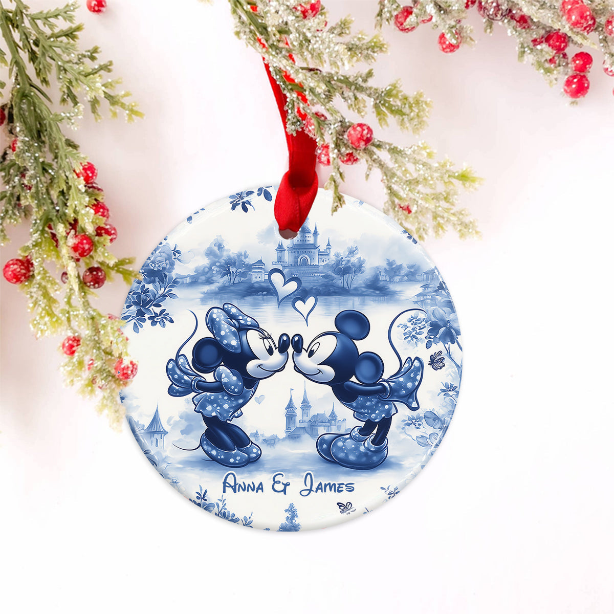 Magic Couple - Personalized Mouse Ceramic Circle Ornament