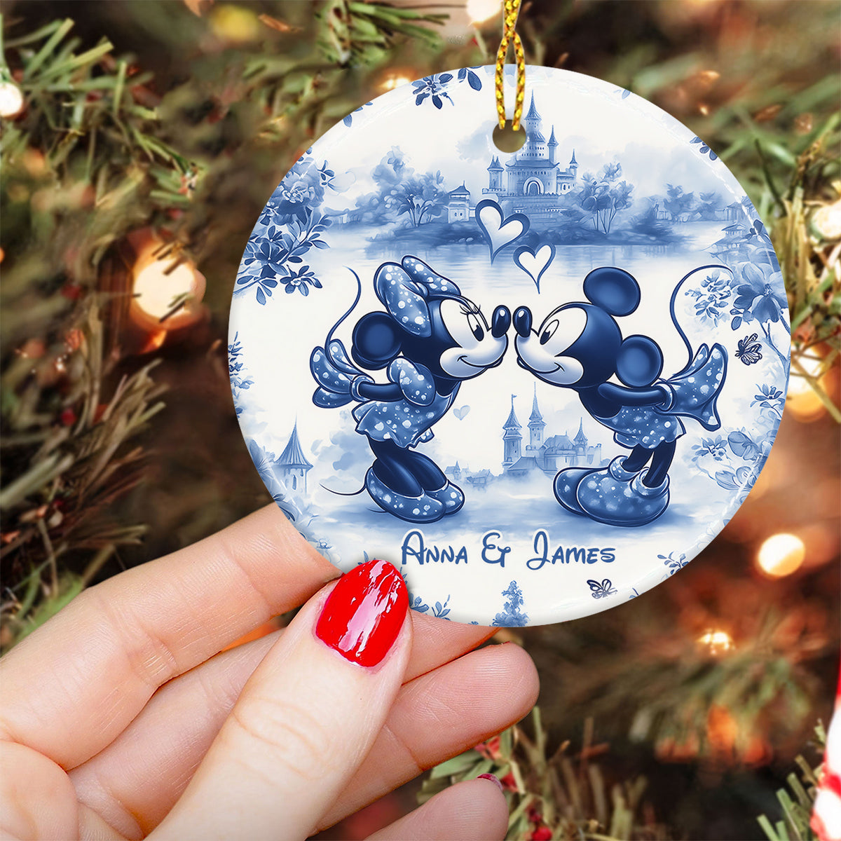 Magic Couple - Personalized Mouse Ceramic Circle Ornament